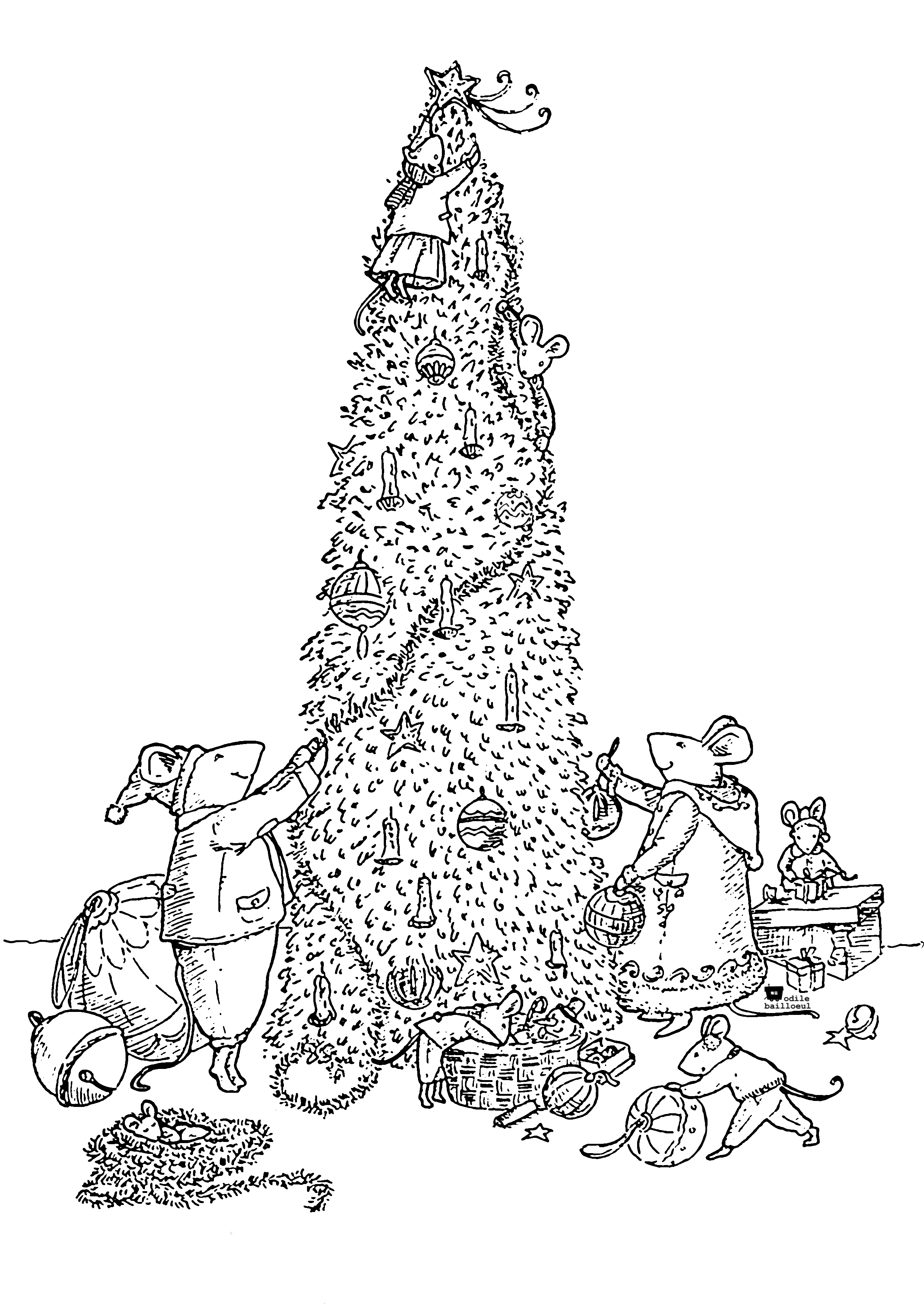 Coloriage sapin des souris